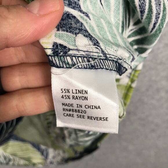 Panama Jack Top Womens Plus 1X Green Linen Palm‎ Resort Tropical Vacation Shirt - Picture 9 of 11